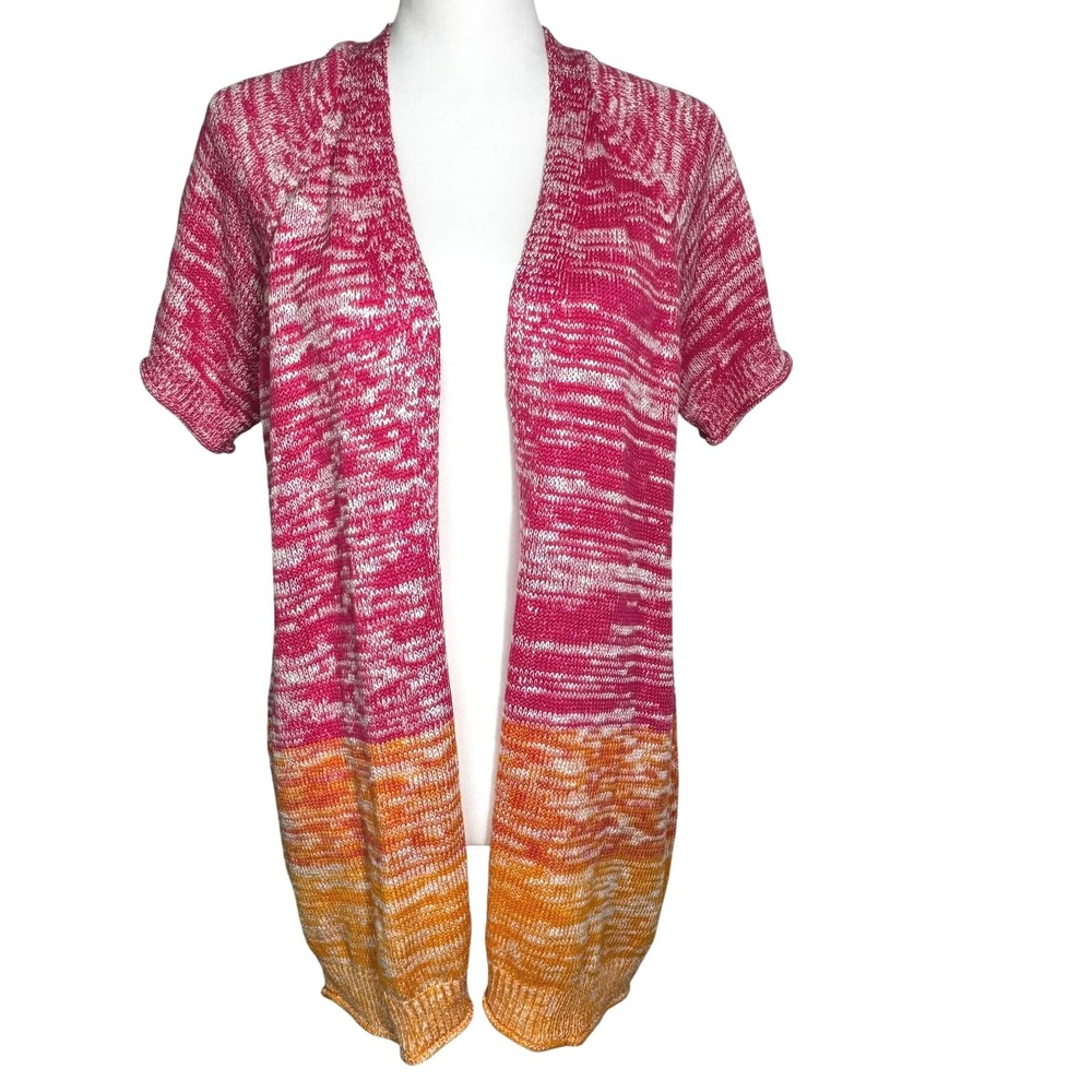 LANE BRYANT NWT Women 10/12 Pink Orange Ombre Open Front Short Sleeve Cardigan